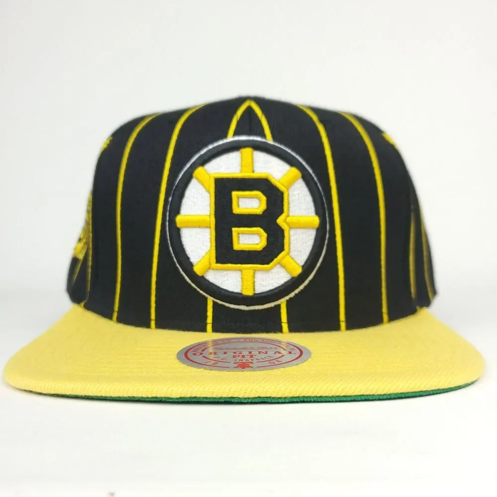 Boston Bruins Mitchell & Ness NHL Snapback Hat Cap 3D Logo Black Yellow‎ NWT